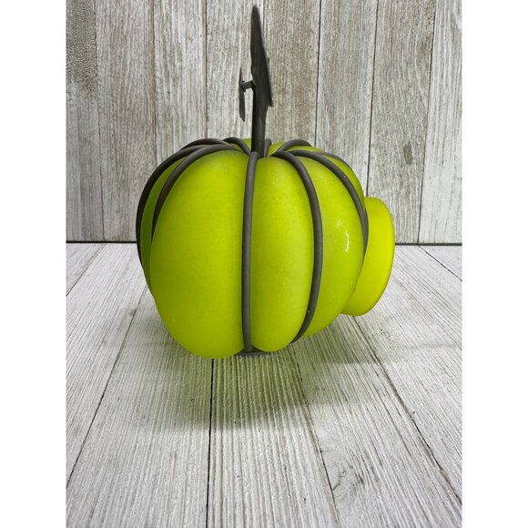 Vtg Glass Metal Green Pumpkin Tea Light Globe 6"H x 5.5"D India Halloween Decor - Picture 2 of 10